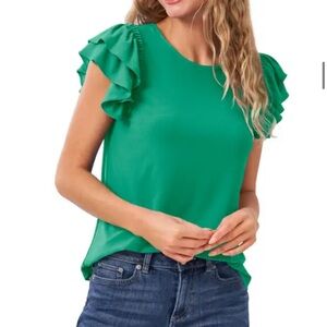 CeCe Vibrant Green Ruffle Sleeve Blouse